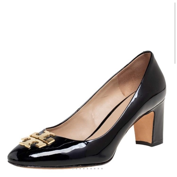 Tory Burch Shoes - Tory Burch Black Patent Leather Raleigh Buckle Block Heel Pumps Size 7
